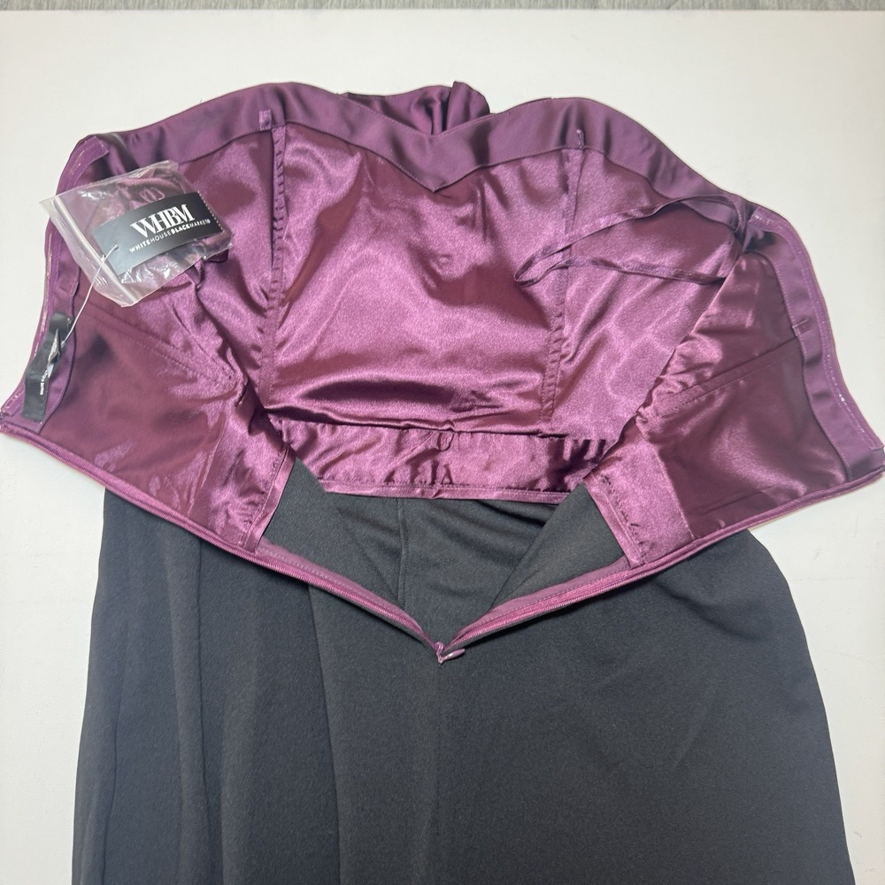 White House Black Market WHBM Strapless Twist Plum Black Jumpsuit 6 Wide Leg - Picture 7 of 10
